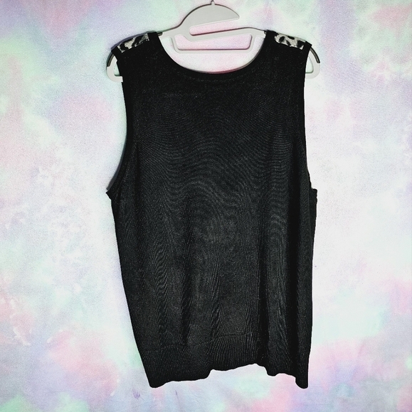 Coco Roja Black & Gray Animal Print Sleeveless Sweater Vest Top Size Large - Picture 6 of 12